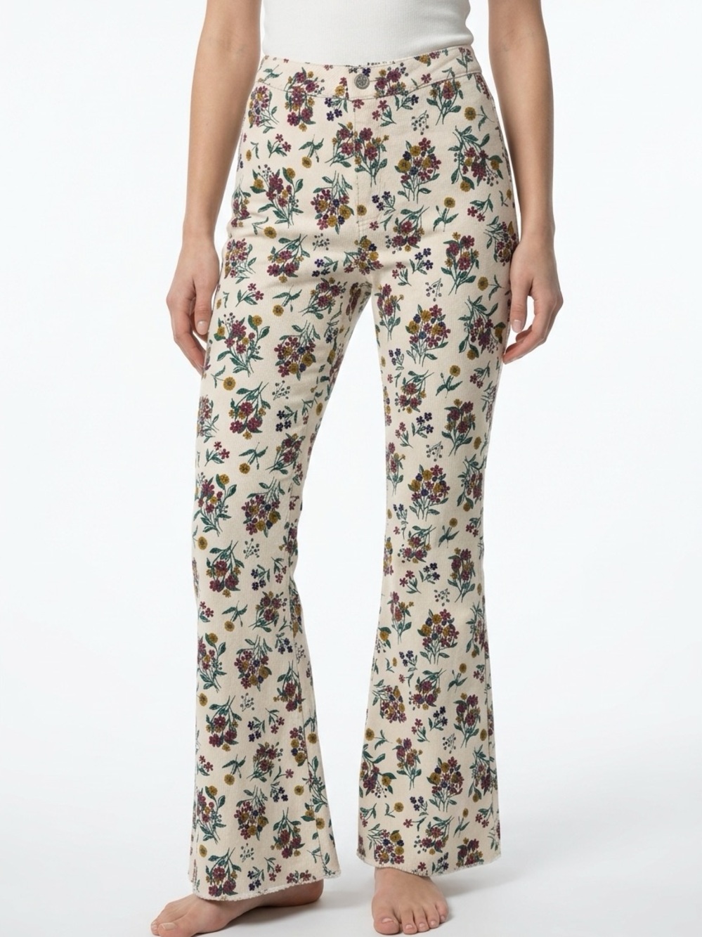 FREE PEOPLE | WE THE FREE Floral High Rise Flare Pants Ivory Women’s Size 28